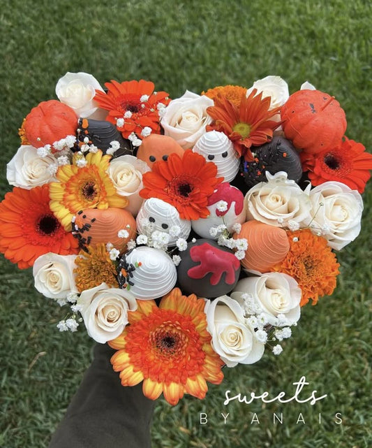Bouquet of flowers with decorative elements on a grass background