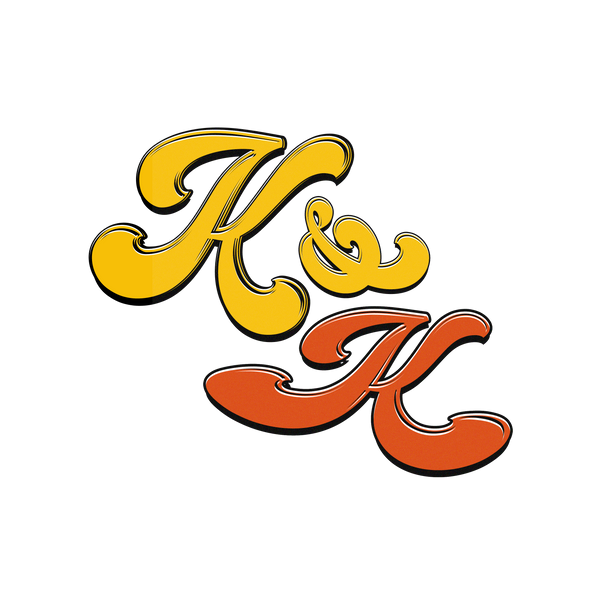 Two stylized 'K's', one yellow and one red, on a white background.